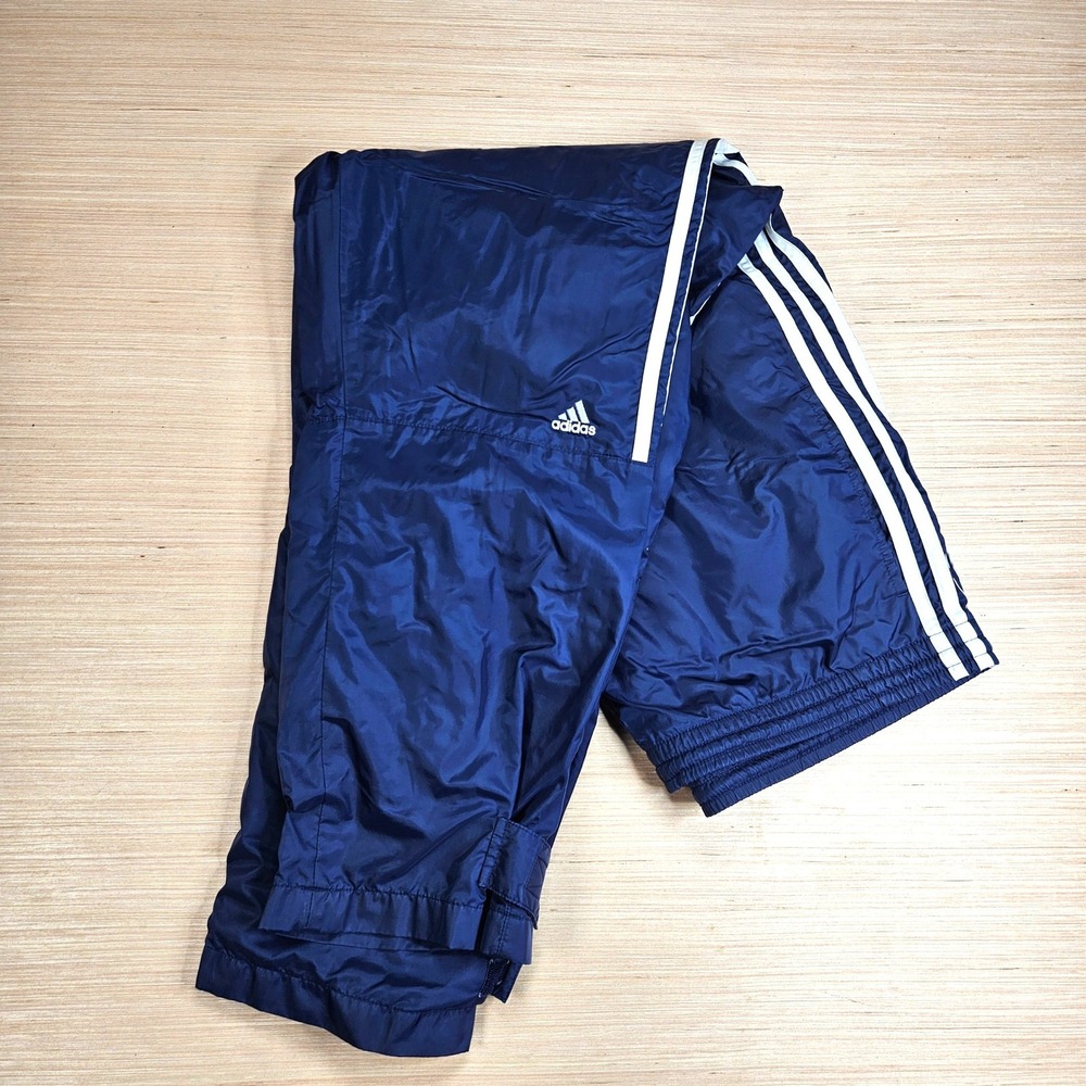 Y2K Adidas Three Stripe Windbreaker Mesh Lined Track Pants Mens L Blue 274562